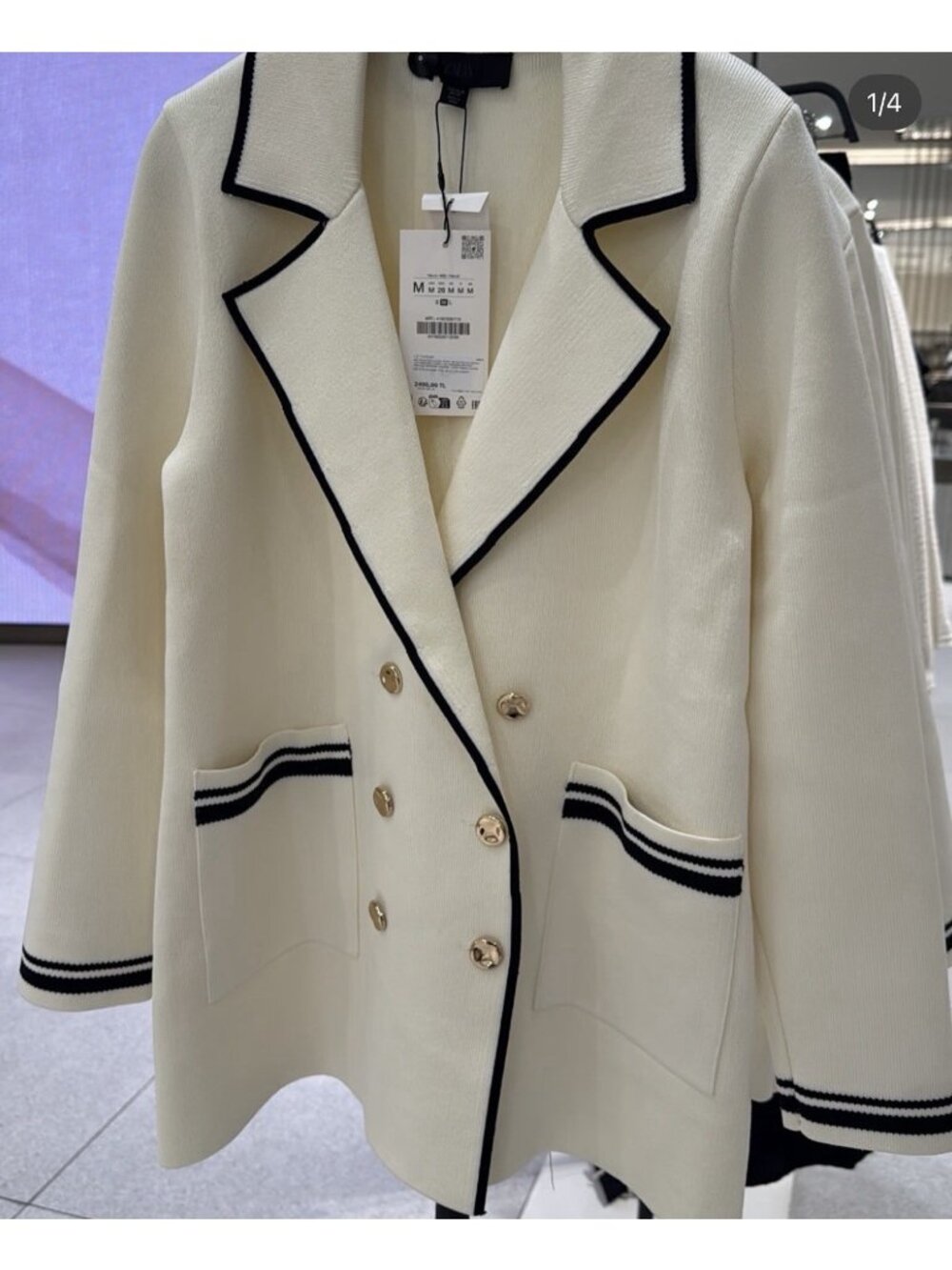 Zara Double Breasted Blazer White Buttoned  Sz M